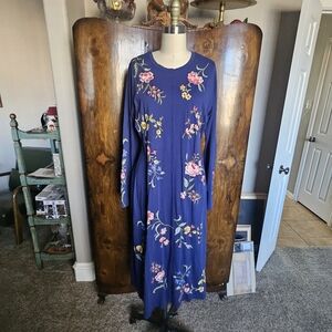 Johnny Was Royal Blue Knit Dress with Floral Embroidery